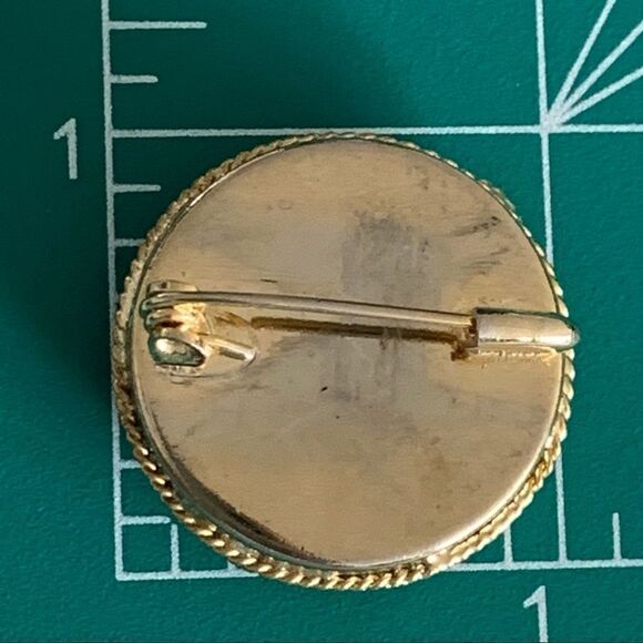 Yellow blue floral micro mosaic round Italian pin - Picture 5 of 7